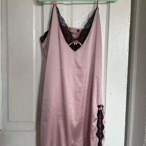 sweet and sexy pink nightie with black lace trim and bow detail